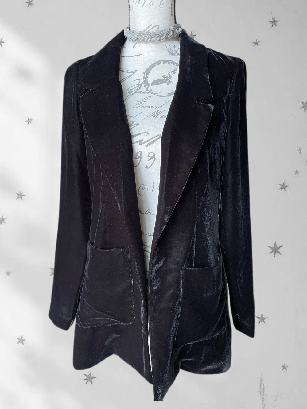 Lord & Taylor Black Velvet Open-Front Blazer Jacket - S